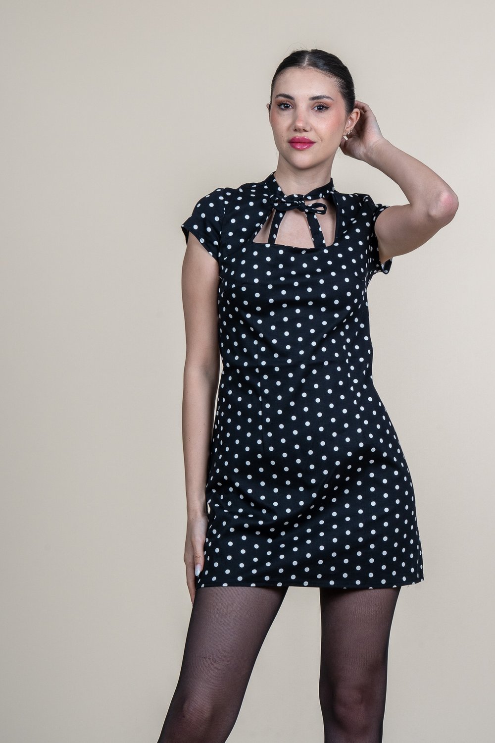 Puantiye Desenli Kare Yaka Mini Elbise 50384