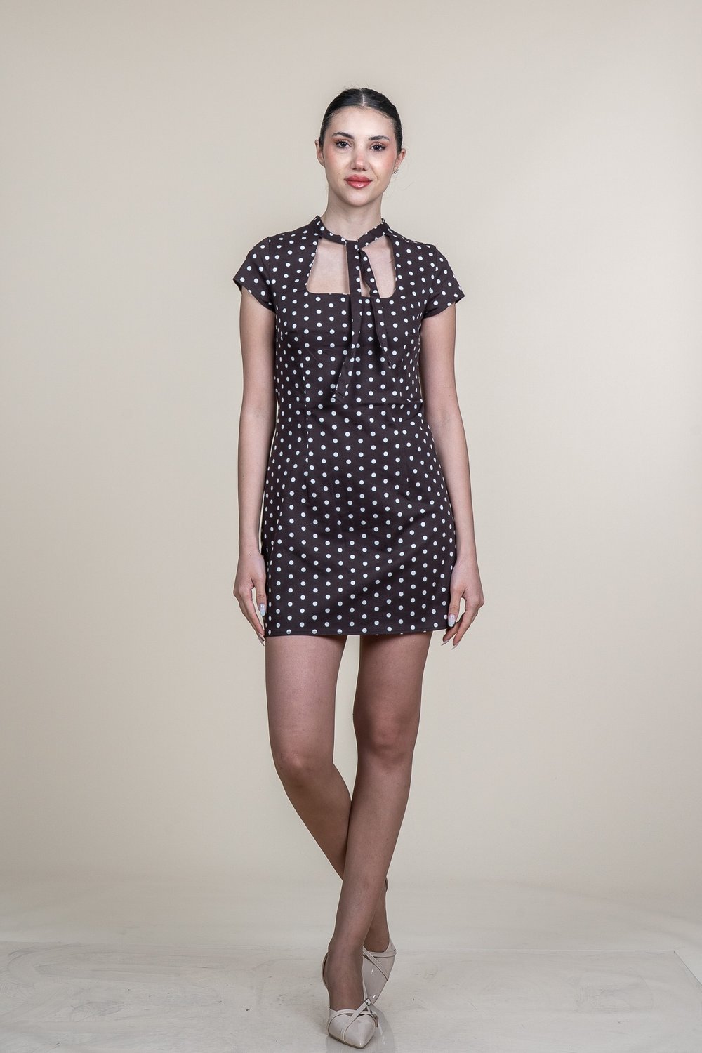 Puantiye Desenli Kare Yaka Mini Elbise 50384
