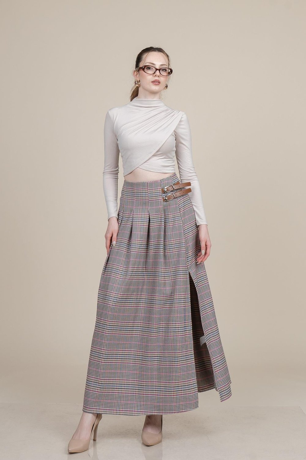 Royal Plaid Slit Skirt – Ekose Premium Maxi Etek 6831
