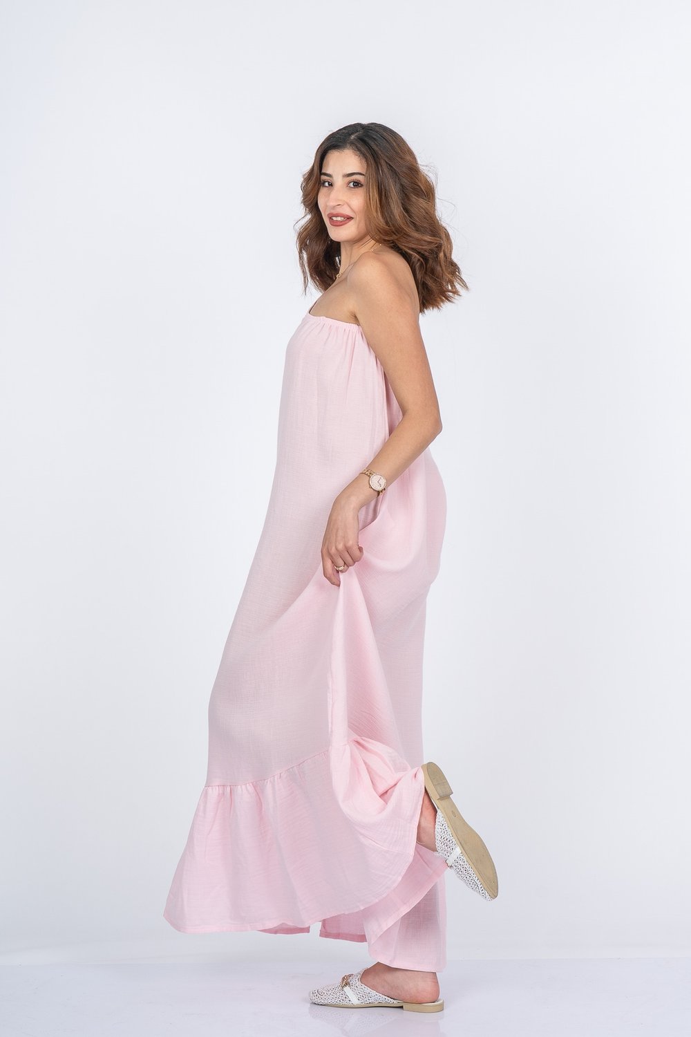 Valeska Premium Müslin Kumaş Tek Omuz Elbise 50417