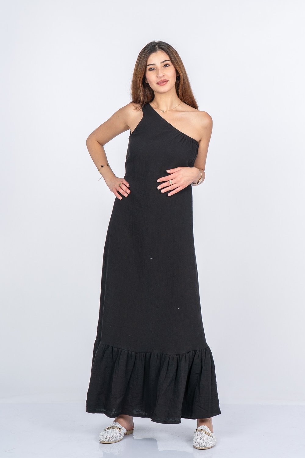 Valeska Premium Müslin Kumaş Tek Omuz Elbise 50417