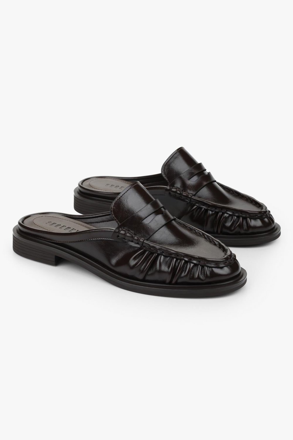 Kadın Mavien Kahve Cilt Büzgülü Terlik Loafer