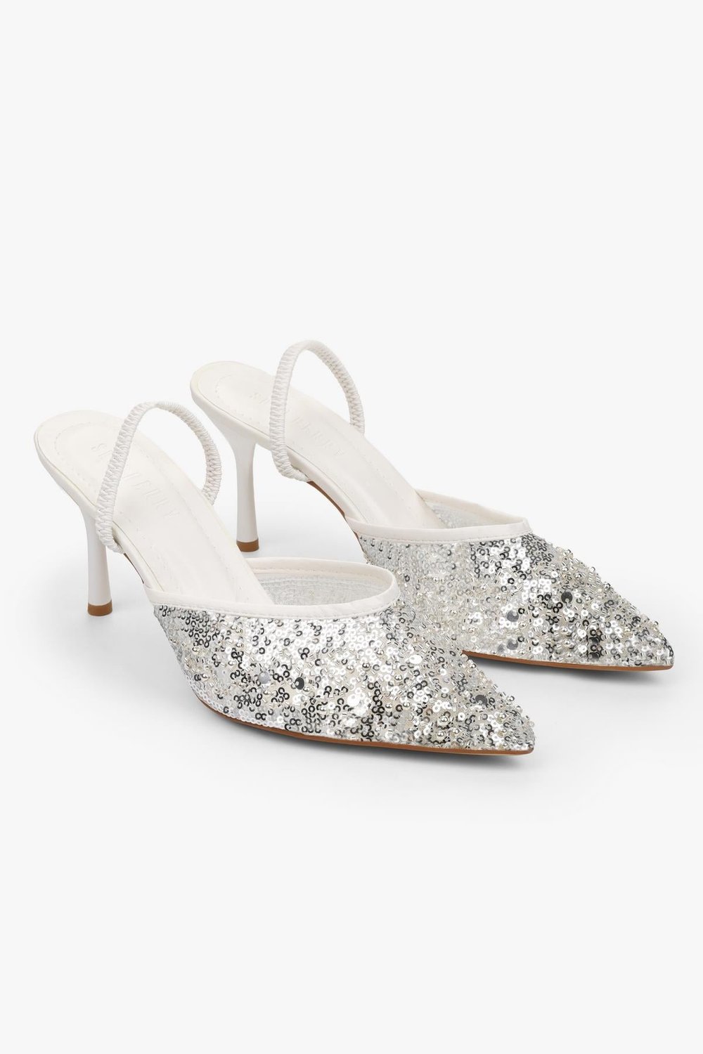 Kadın Monica Beyaz Taşlı Pullu Stiletto