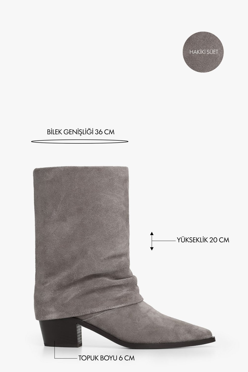Kadın Roselle Gri Hakiki Süet Deri Western Bot