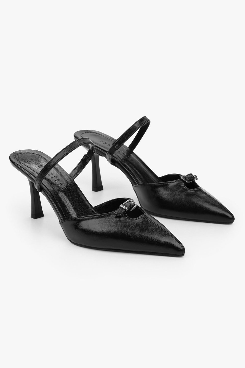 Kadın Sua Siyah Cilt Stiletto Topuklu Terlik