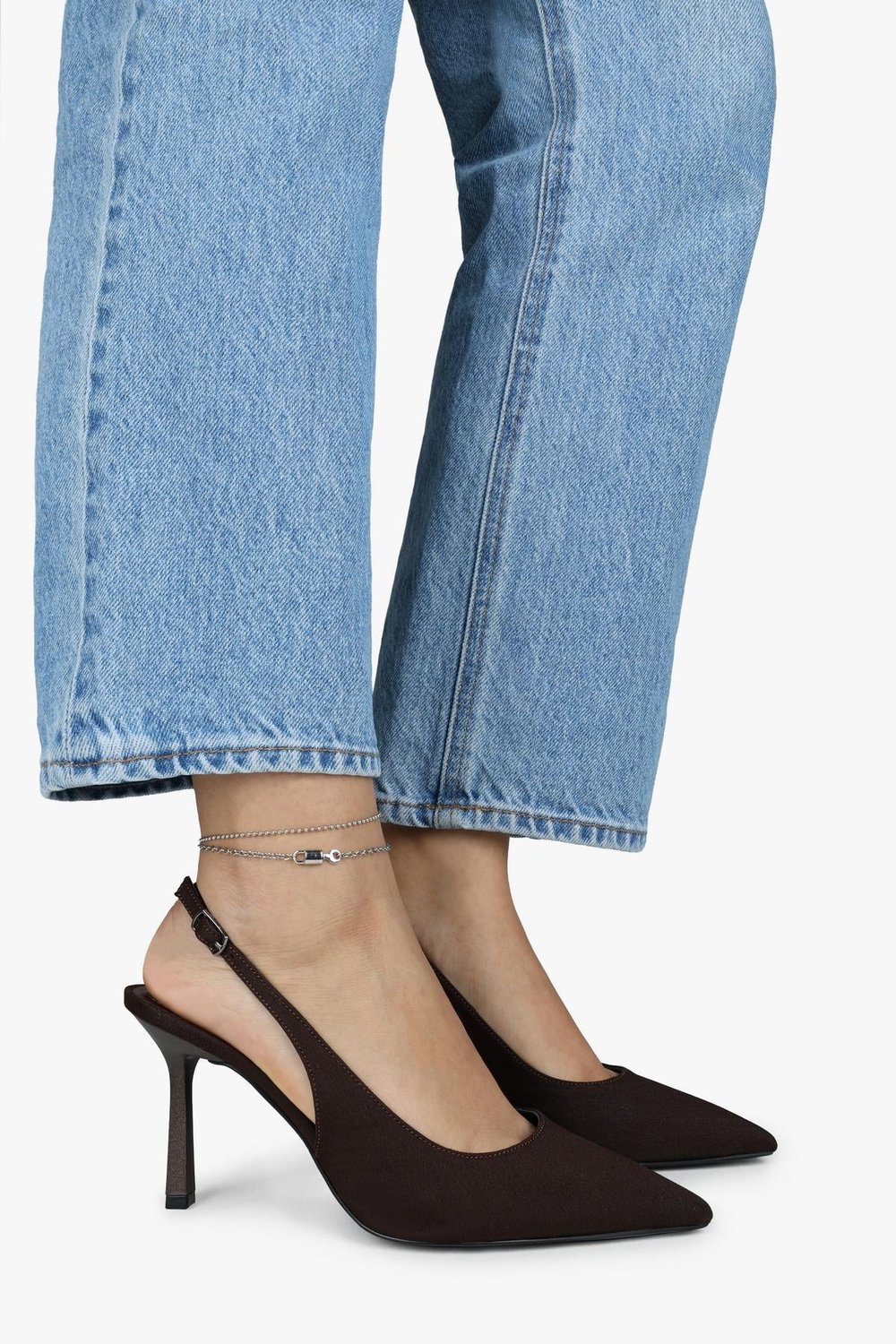 Kadın Vina Kahve Saten Stiletto