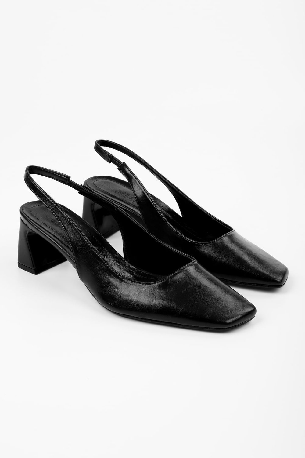 Kadın Vinte Siyah Cilt Küt Burunlu Stiletto