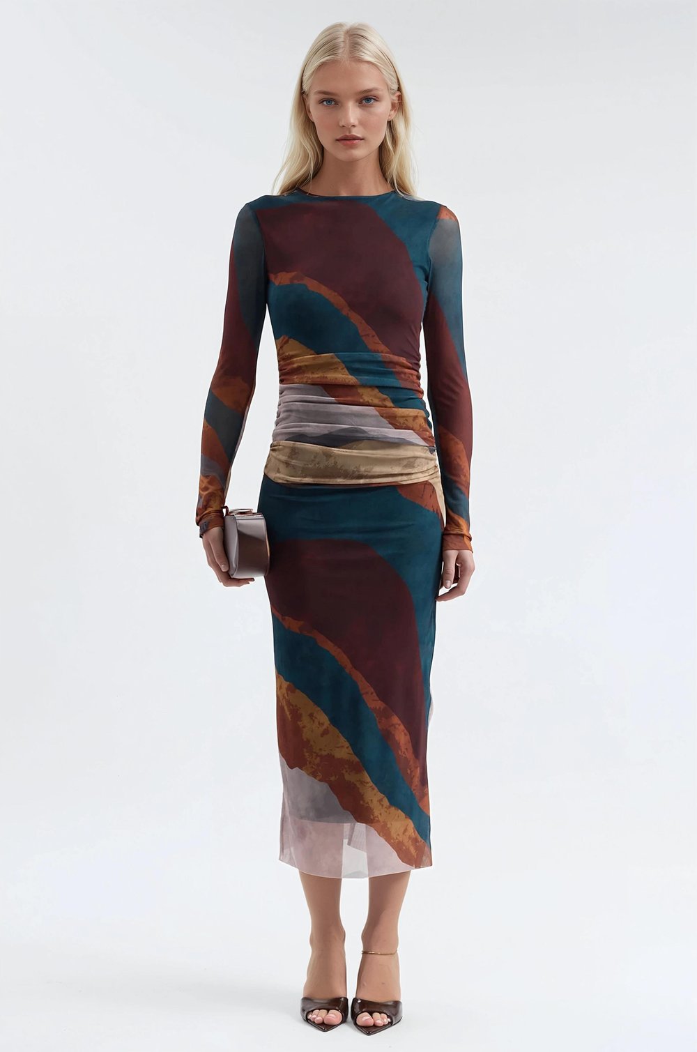 Batik Desenli Tül Elbise 2977