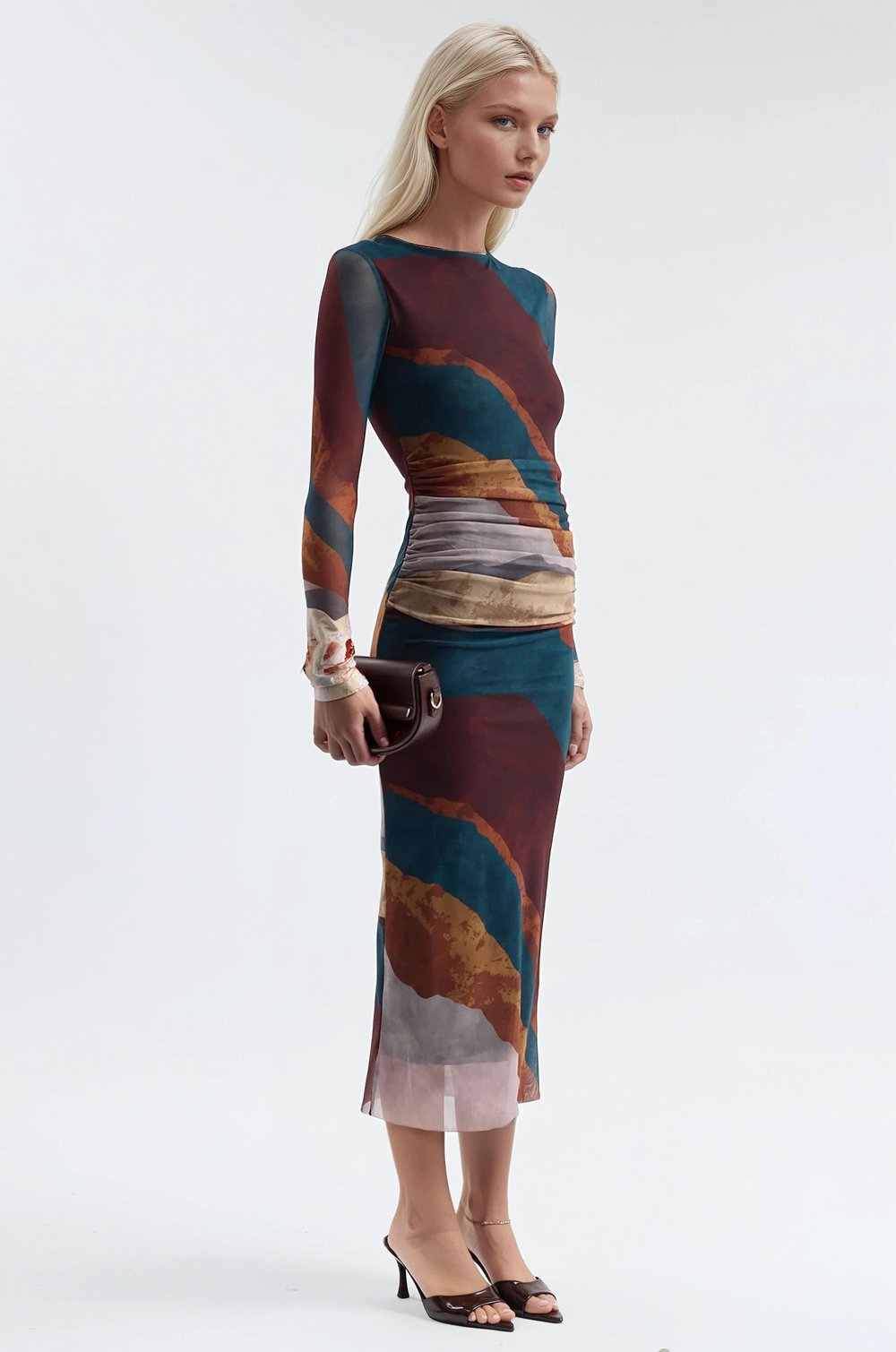 Batik Desenli Tül Elbise 2977