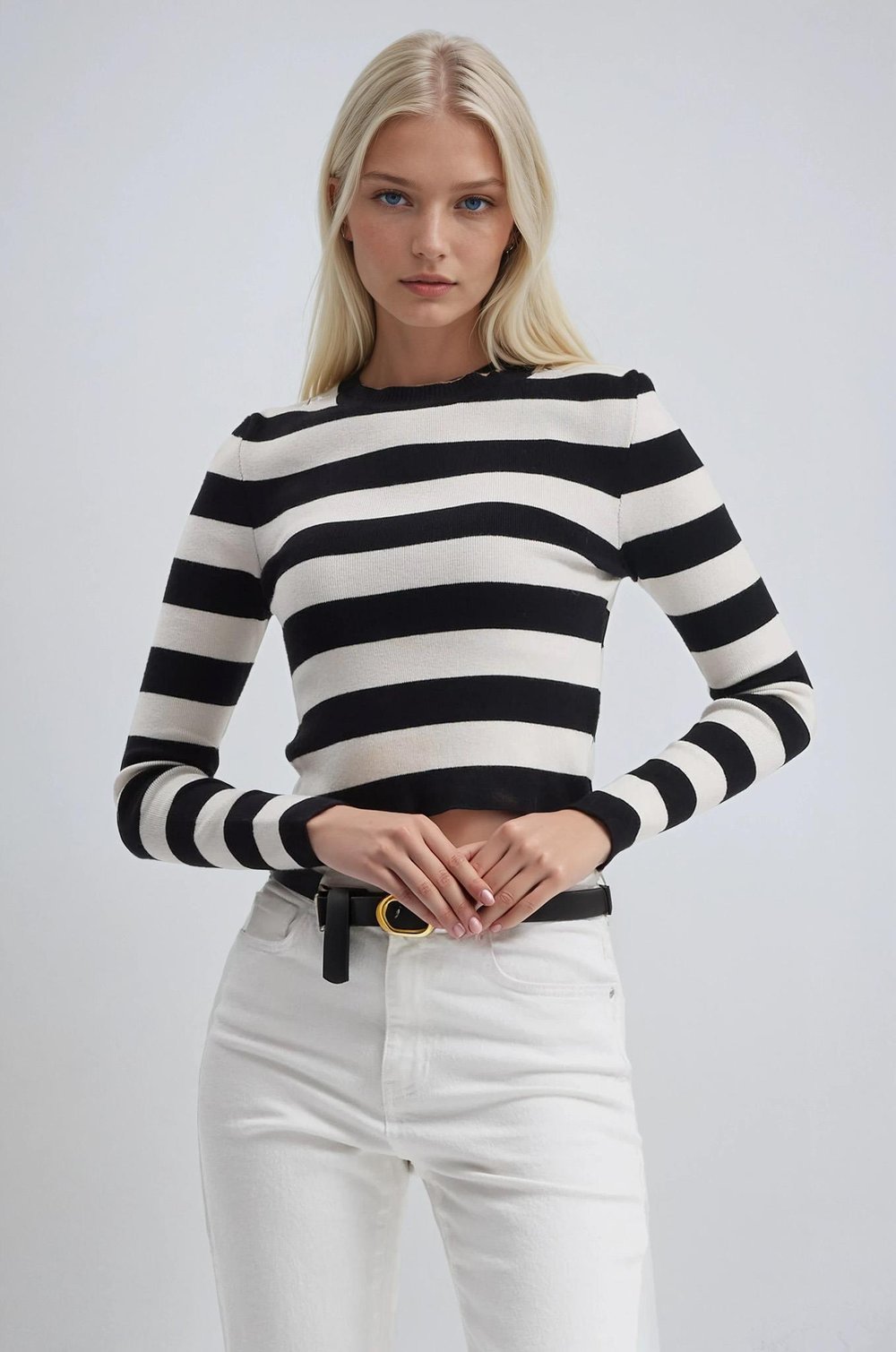 Çizgili Desen Crop Triko Kazak 1400