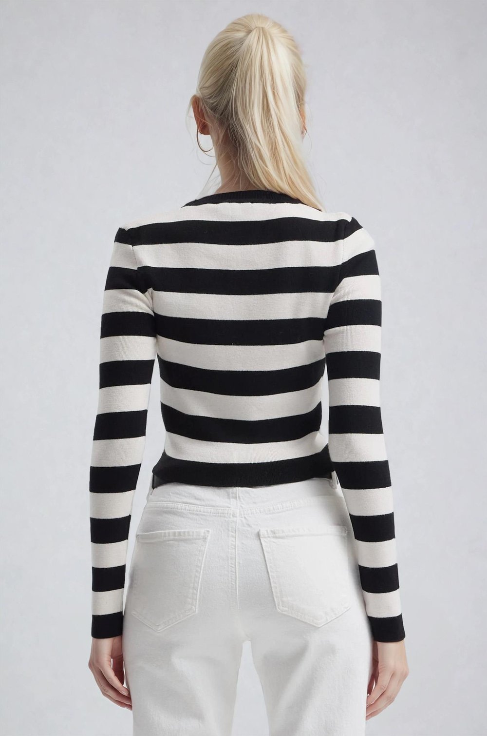 Çizgili Desen Crop Triko Kazak 1400