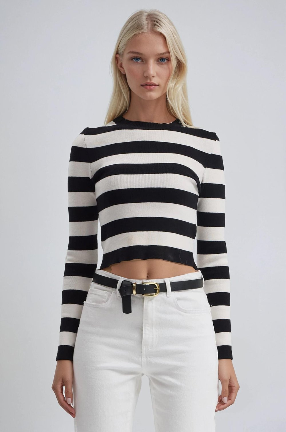 Çizgili Desen Crop Triko Kazak 1400