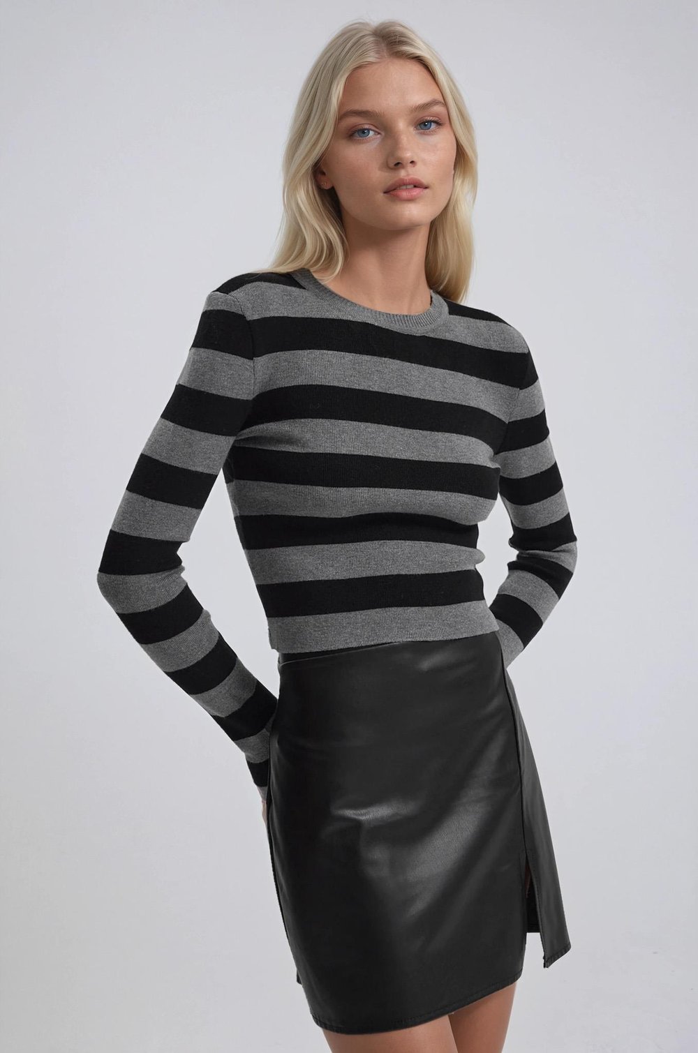 Çizgili Desen Crop Triko Kazak 1400