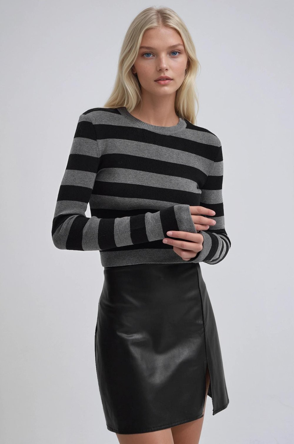 Çizgili Desen Crop Triko Kazak 1400