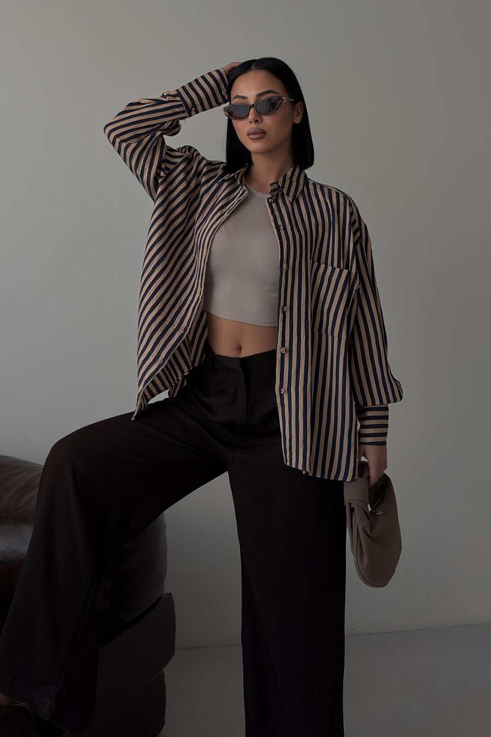 Çizgili Oversize Basic Gömlek 3504