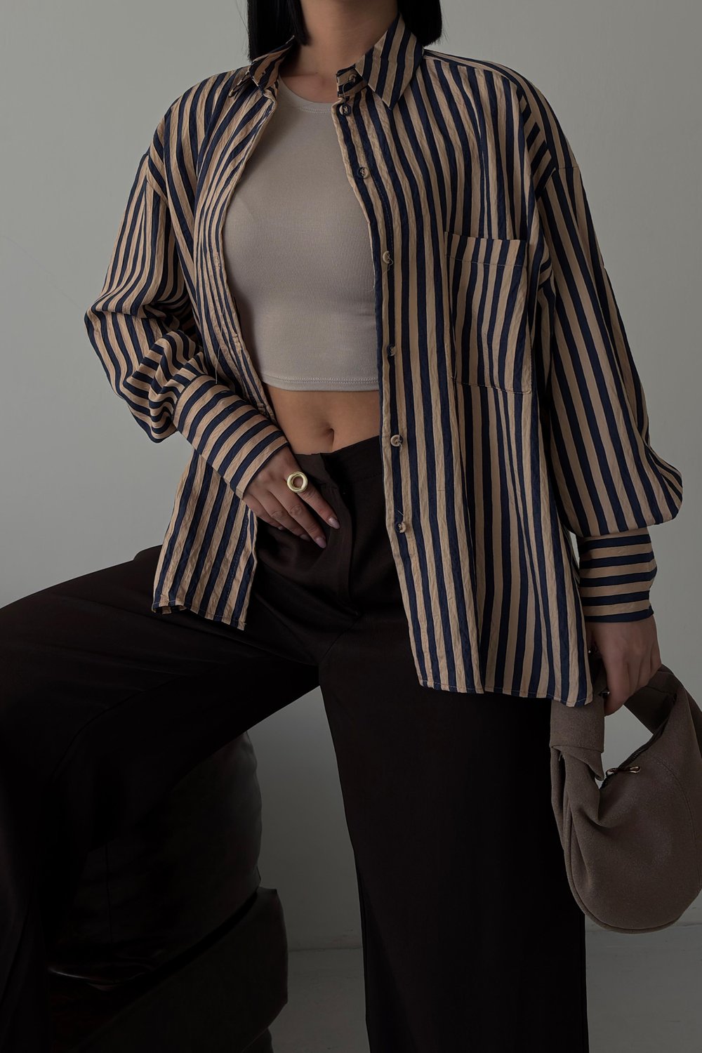 Çizgili Oversize Basic Gömlek 3504