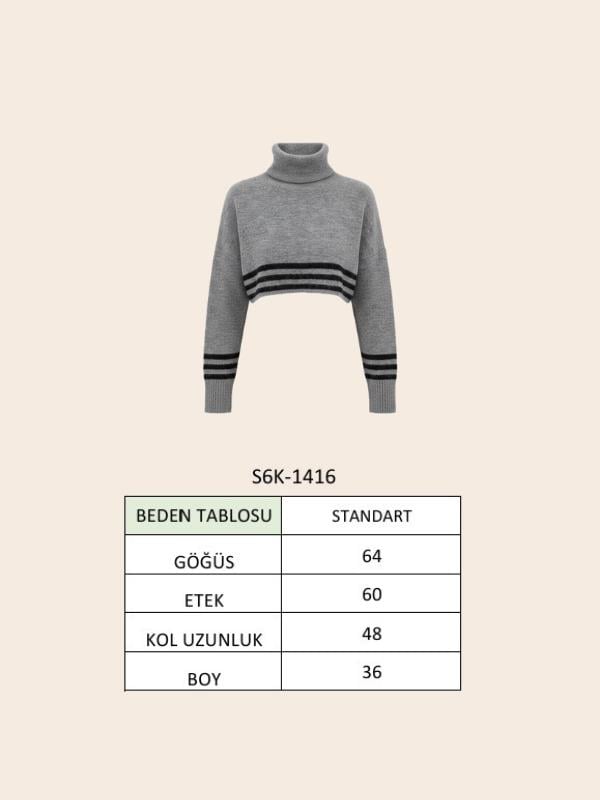 Çizgili ve Boğazlı Triko Kazak 1416