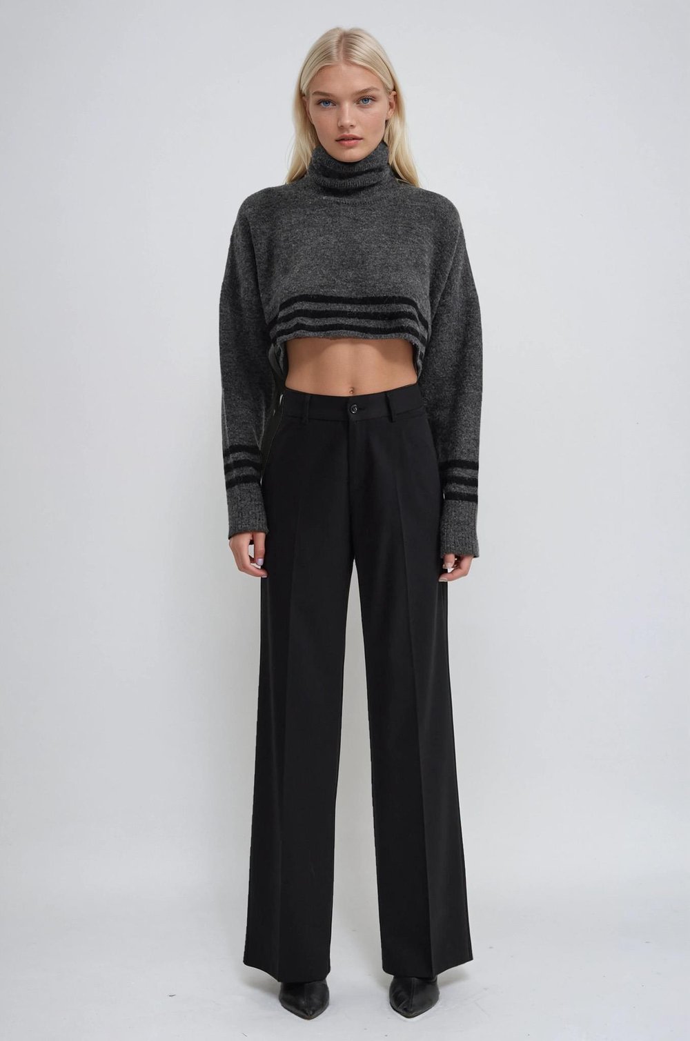 Çizgili ve Boğazlı Triko Kazak 1416