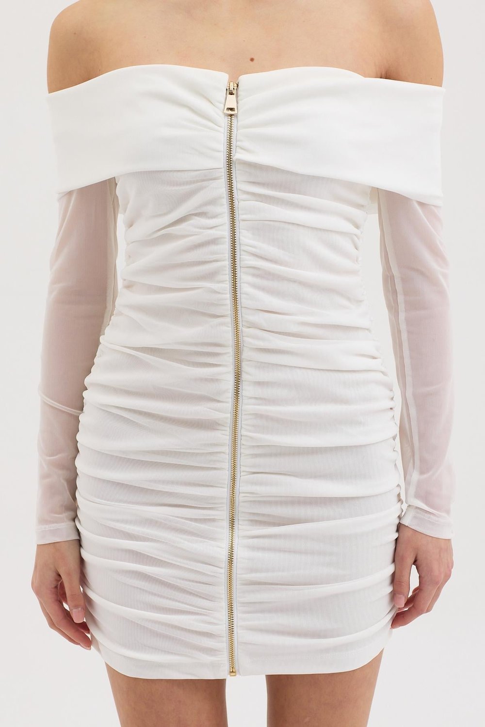 Drape Detaylı Full Fermuar Mini Tül Elbise 2937 R5-G-K5