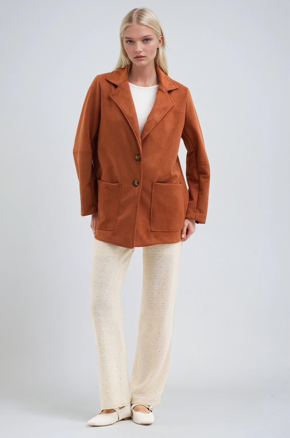 Düğmeli Basic Süet Blazer Ceket  6174