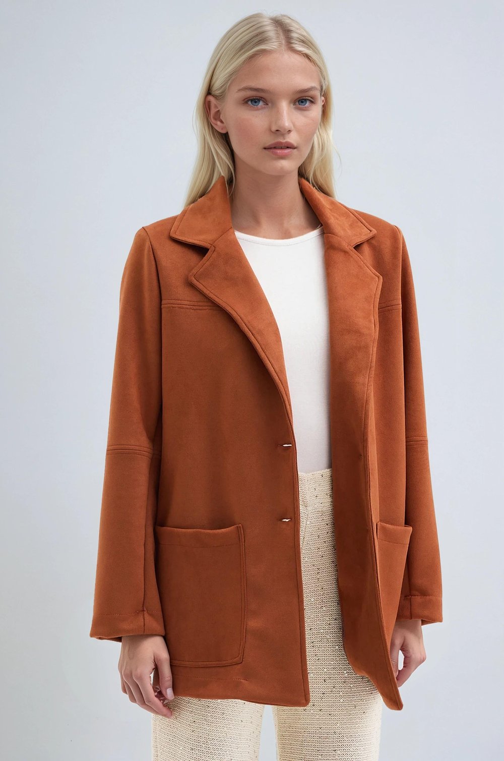 Düğmeli Basic Süet Blazer Ceket  6174