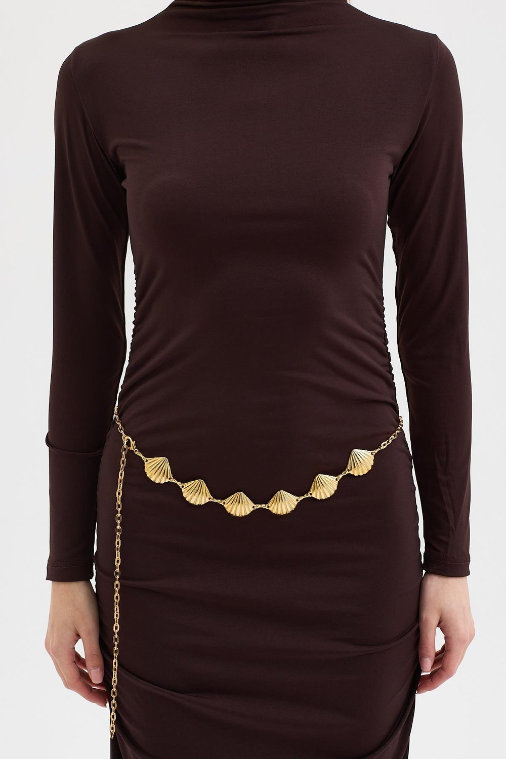 Gold Kemerli ve Drape Detaylı Uzun Elbise 2953