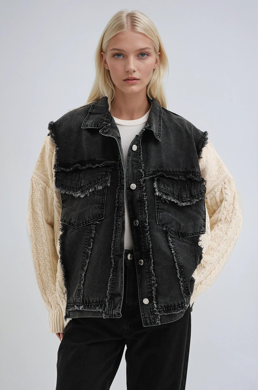 Kol Örgülü Rahat Denim Ceket  6173