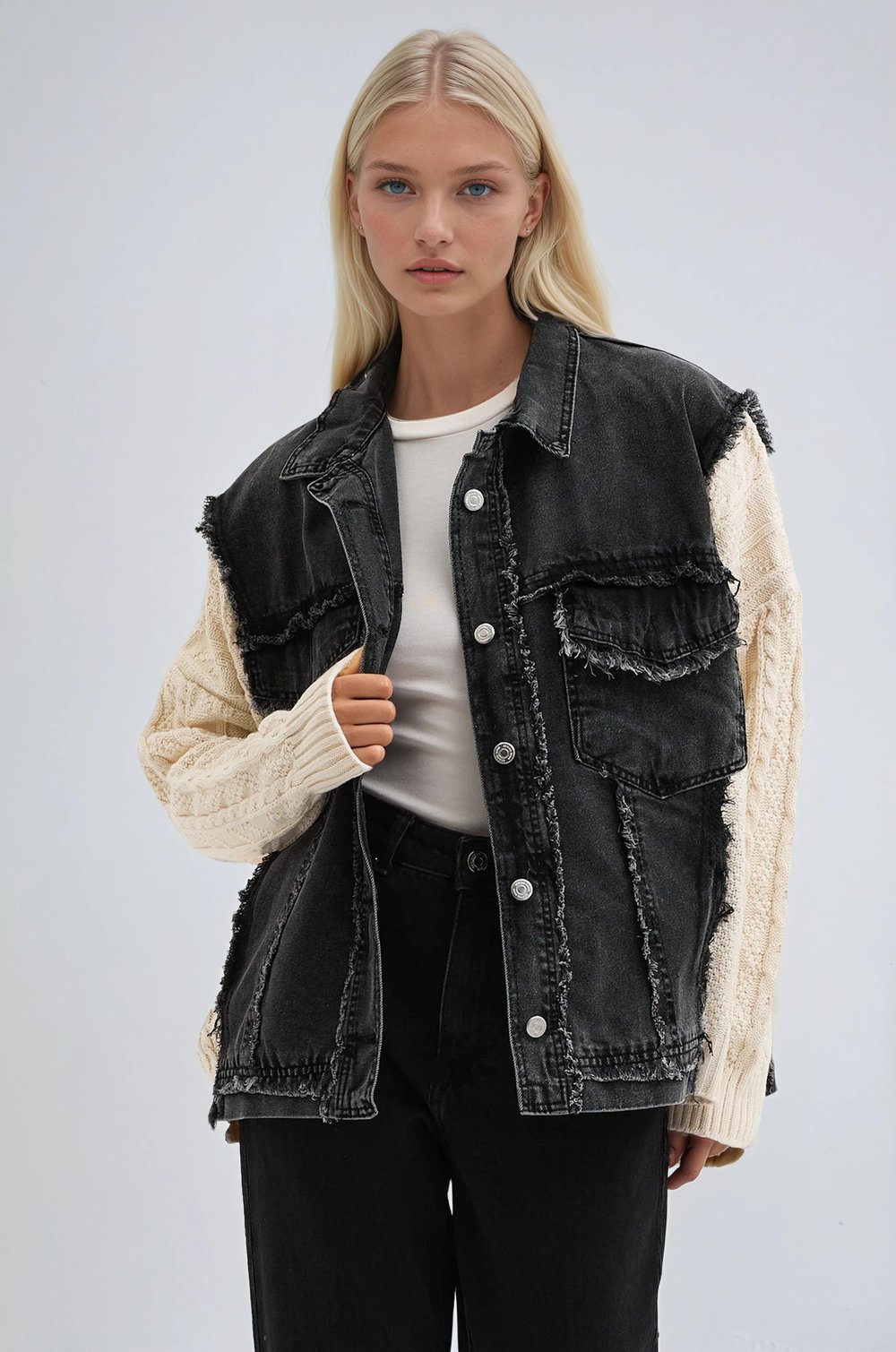 Kol Örgülü Rahat Denim Ceket  6173