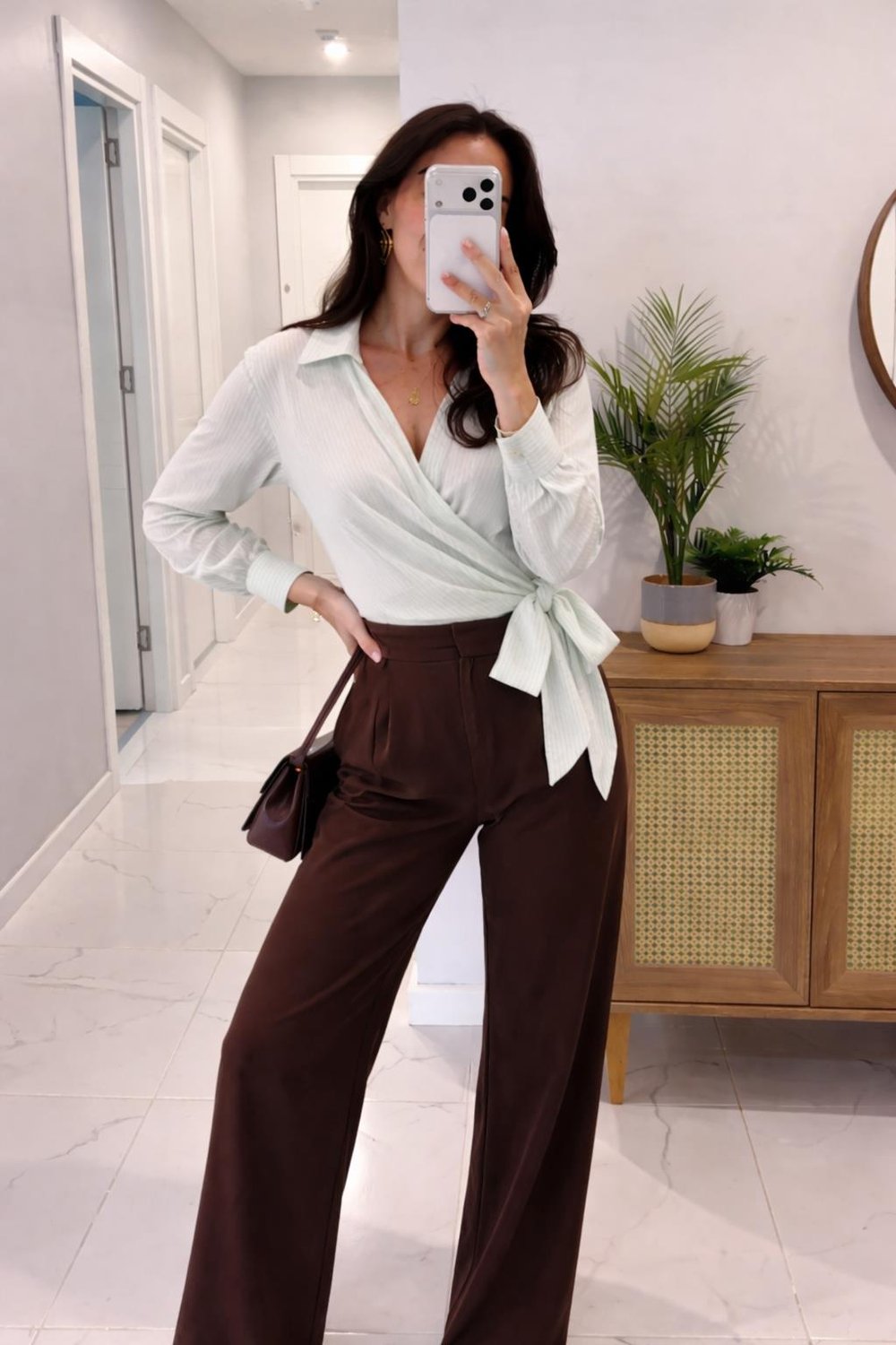 Kruvaze Bağlamalı Çizgili Bluz    3507