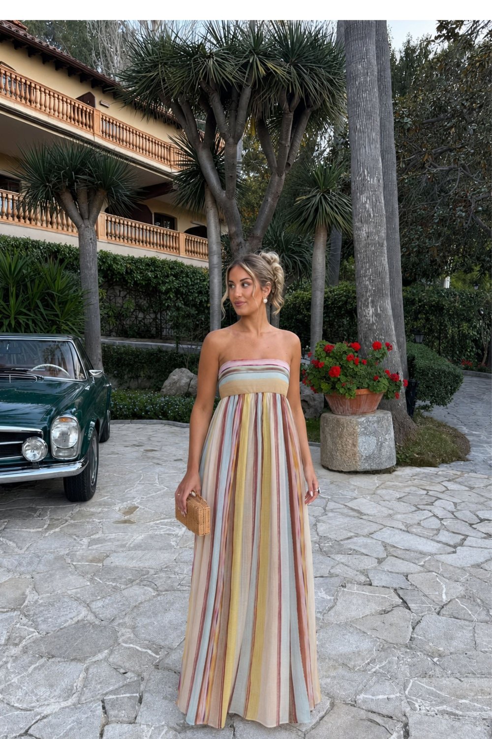 Pastel Çizgili Straplez Maxi Elbise 2062