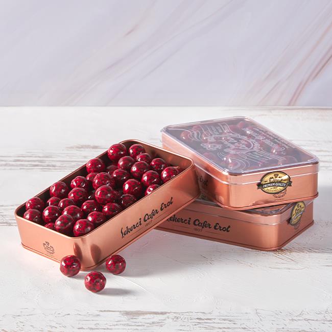 Şekerci Cafer ErolBöğürtlen Aromalı Patlayan Draje Bronz Teneke Kutuda Üçlü Set- 3x300 gr (Ücretsiz Kargo)