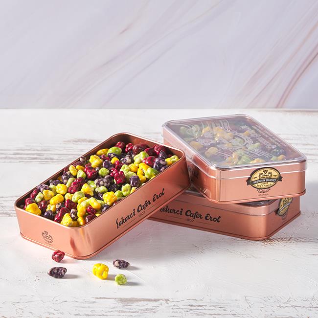 Şekerci Cafer ErolKarışık Meyveli Draje Bronz Teneke Kutuda Üçlü Set- 3x300 gr (Ücretsiz Kargo)