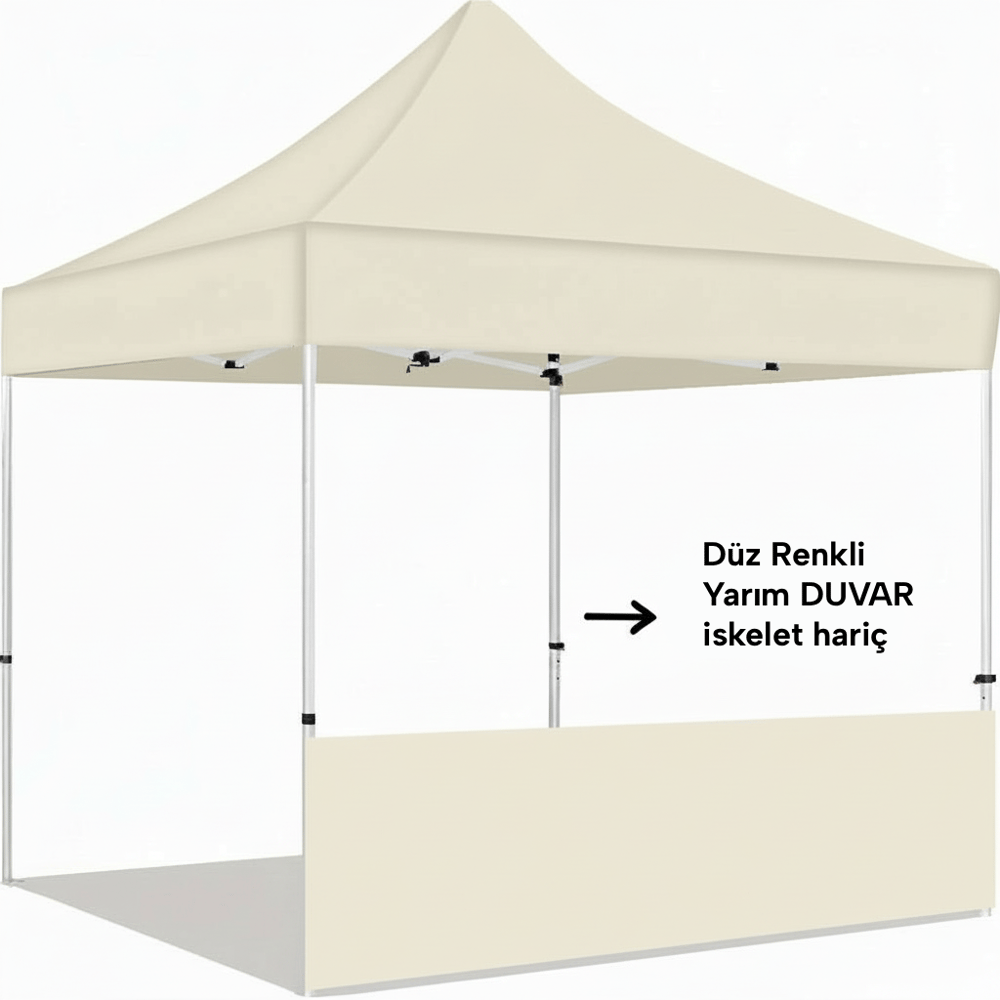 3x6 Gazebo Çadır Düz Renk Yarım Duvar