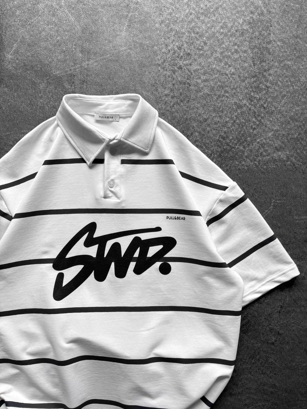  STW POLO YAKA ÇİZGİLİ OVERSİZE TİŞÖRT BEYAZ