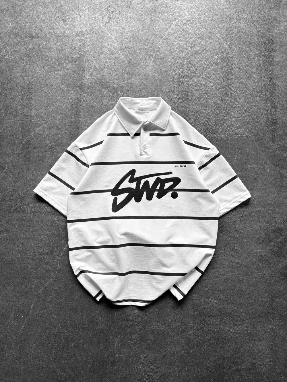   STW POLO YAKA ÇİZGİLİ OVERSİZE TİŞÖRT BEYAZ