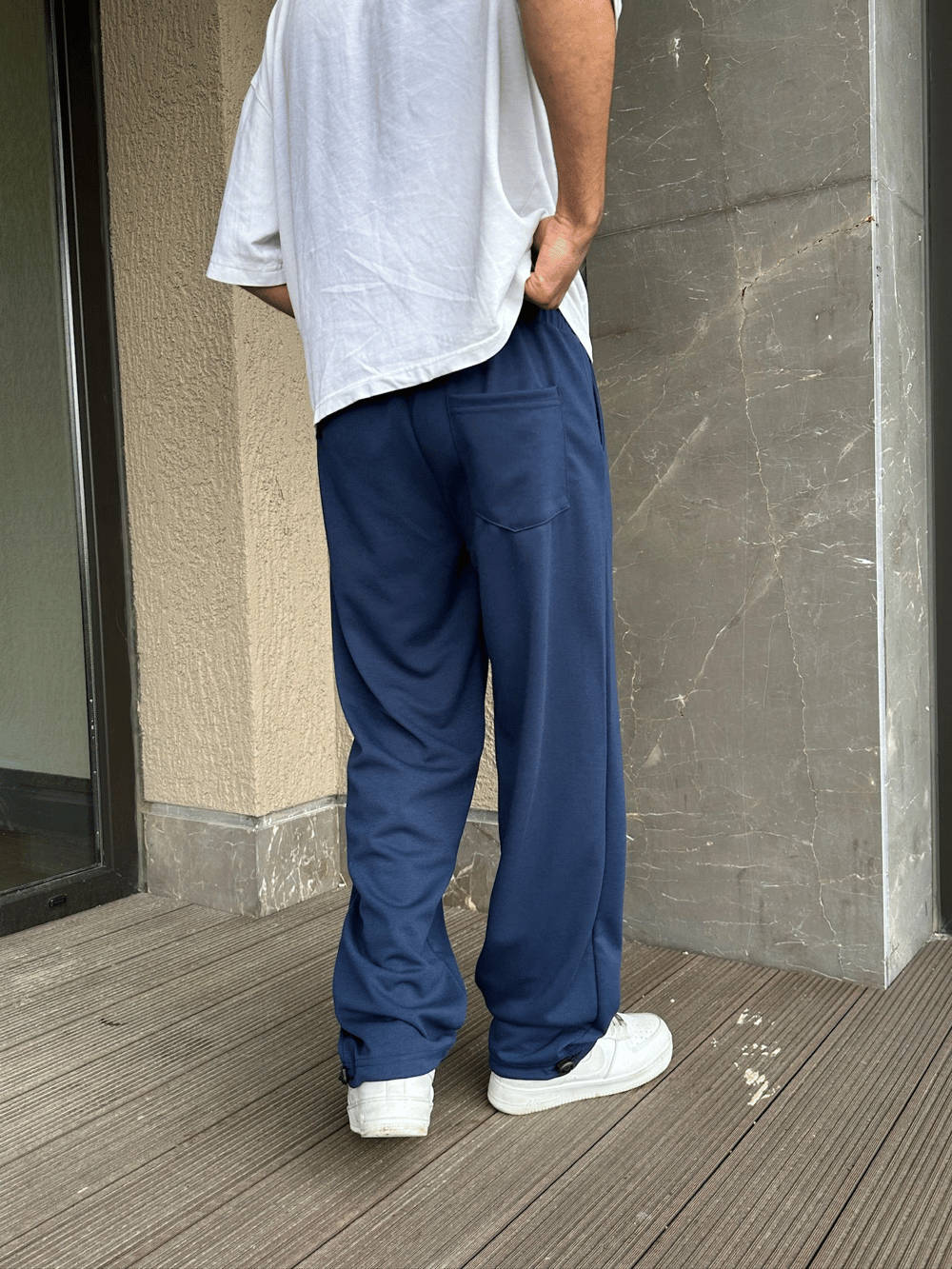 2 İPLİK KUMAŞ BAGGY KALIP PAÇA LASTİKLİ PLO EŞOFMAN ALTI LACİVERT