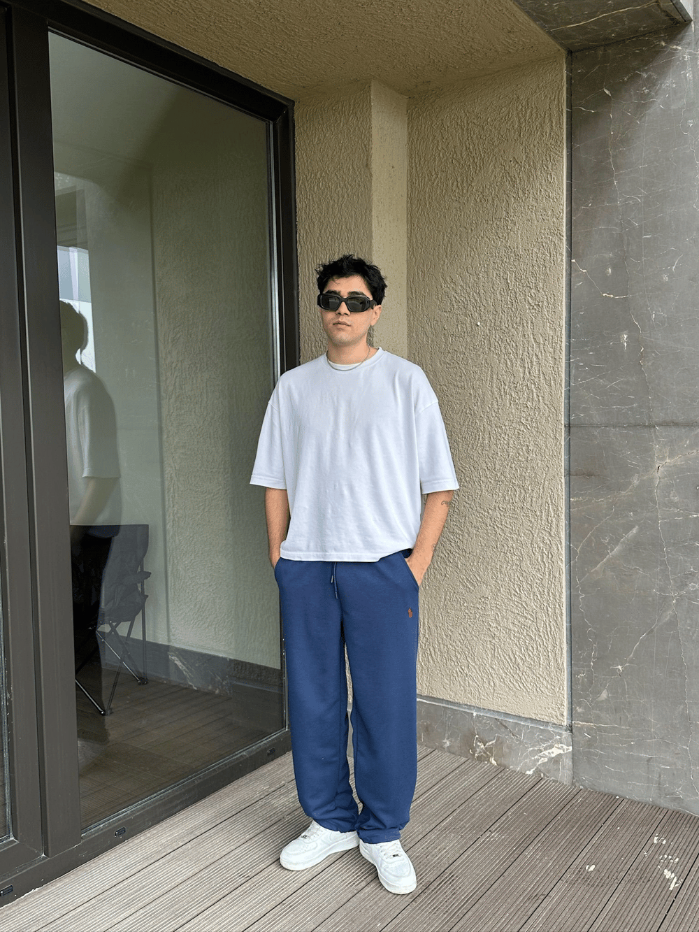 2 İPLİK KUMAŞ BAGGY KALIP PAÇA LASTİKLİ PLO EŞOFMAN ALTI LACİVERT