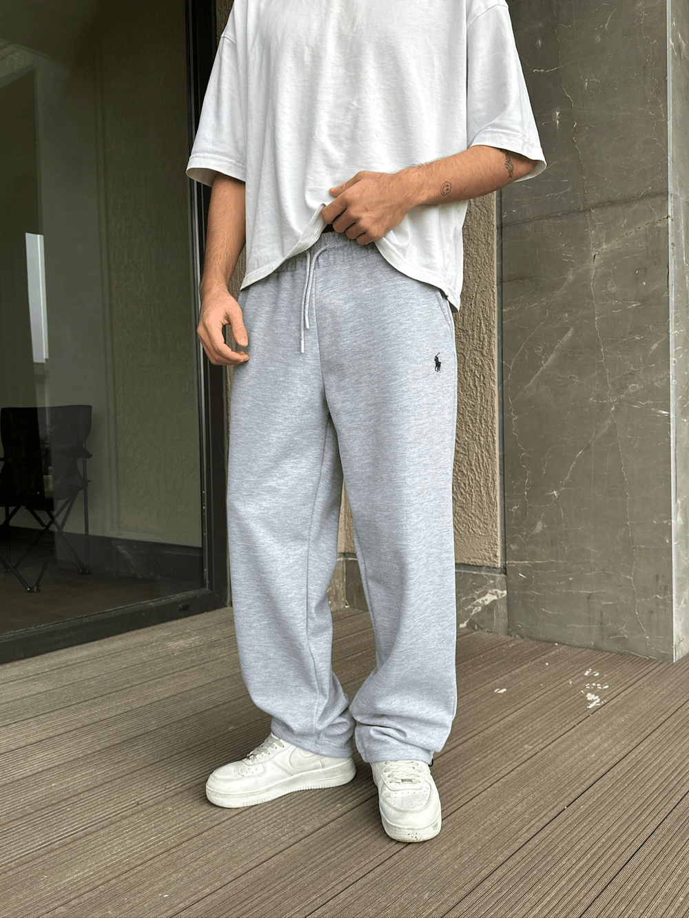 2 İPLİK KUMAŞ BAGGY KALIP PAÇA LASTİKLİ PLO EŞOFMAN ALTI GRİ