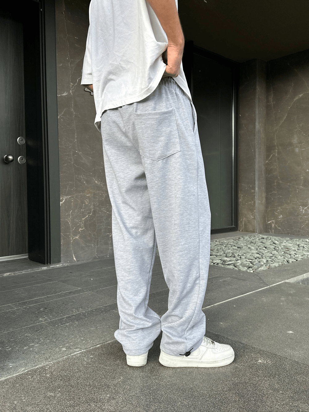 2 İPLİK KUMAŞ BAGGY KALIP PAÇA LASTİKLİ NK NAKIŞ EŞOFMAN ALTI GRİ
