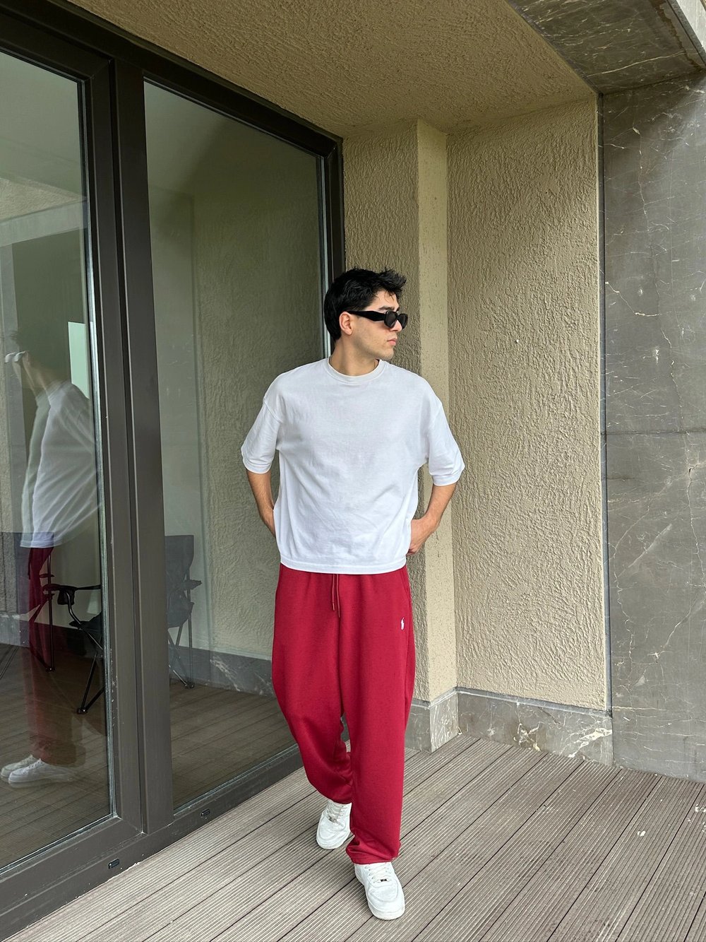 2 İPLİK KUMAŞ BAGGY KALIP PAÇA LASTİKLİ PLO EŞOFMAN ALTI KIRMIZI