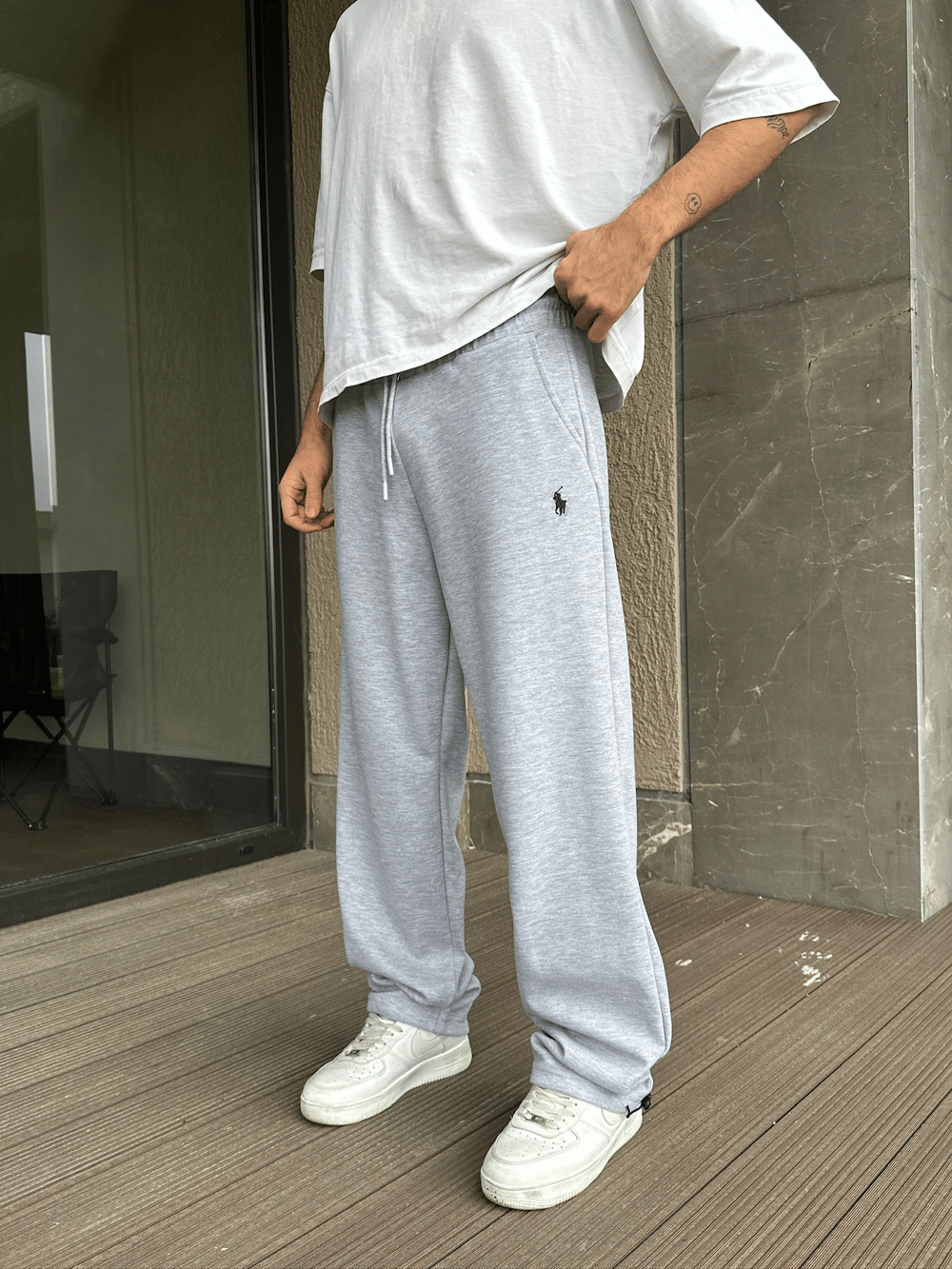 2 İPLİK KUMAŞ BAGGY KALIP PAÇA LASTİKLİ PLO EŞOFMAN ALTI GRİ