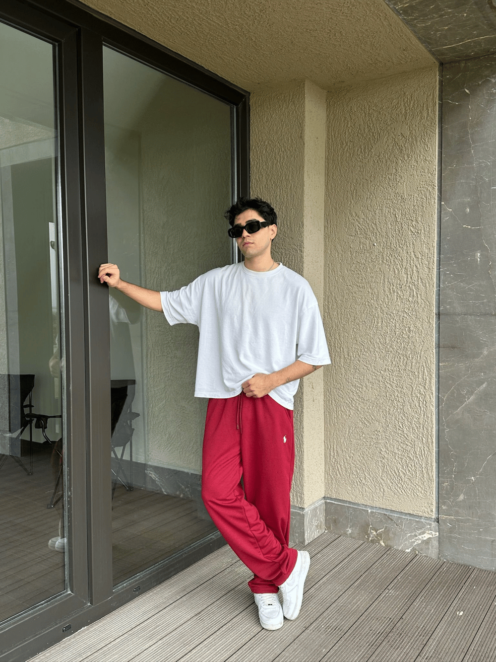 2 İPLİK KUMAŞ BAGGY KALIP PAÇA LASTİKLİ PLO EŞOFMAN ALTI KIRMIZI