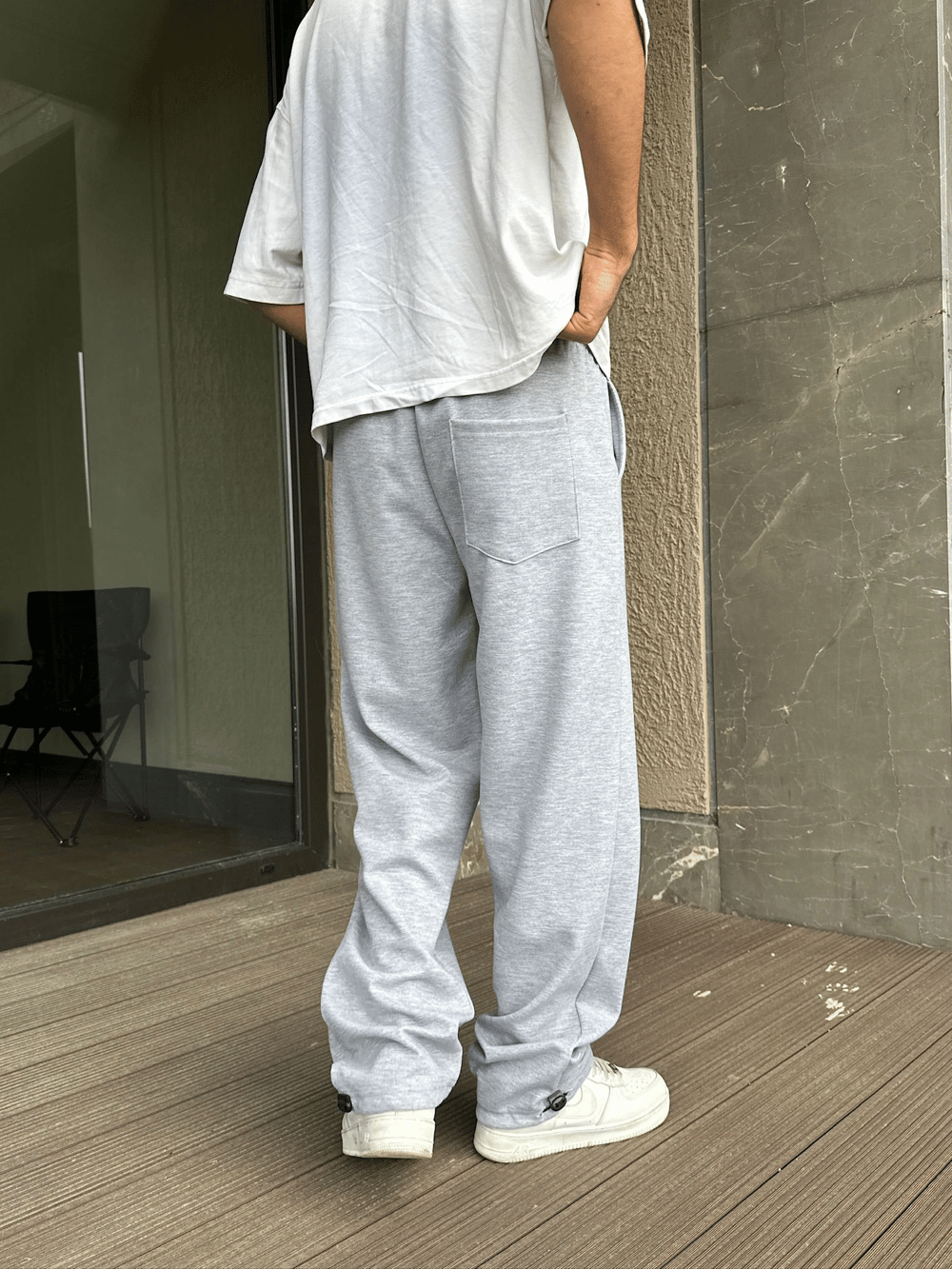 2 İPLİK KUMAŞ BAGGY KALIP PAÇA LASTİKLİ PLO EŞOFMAN ALTI GRİ