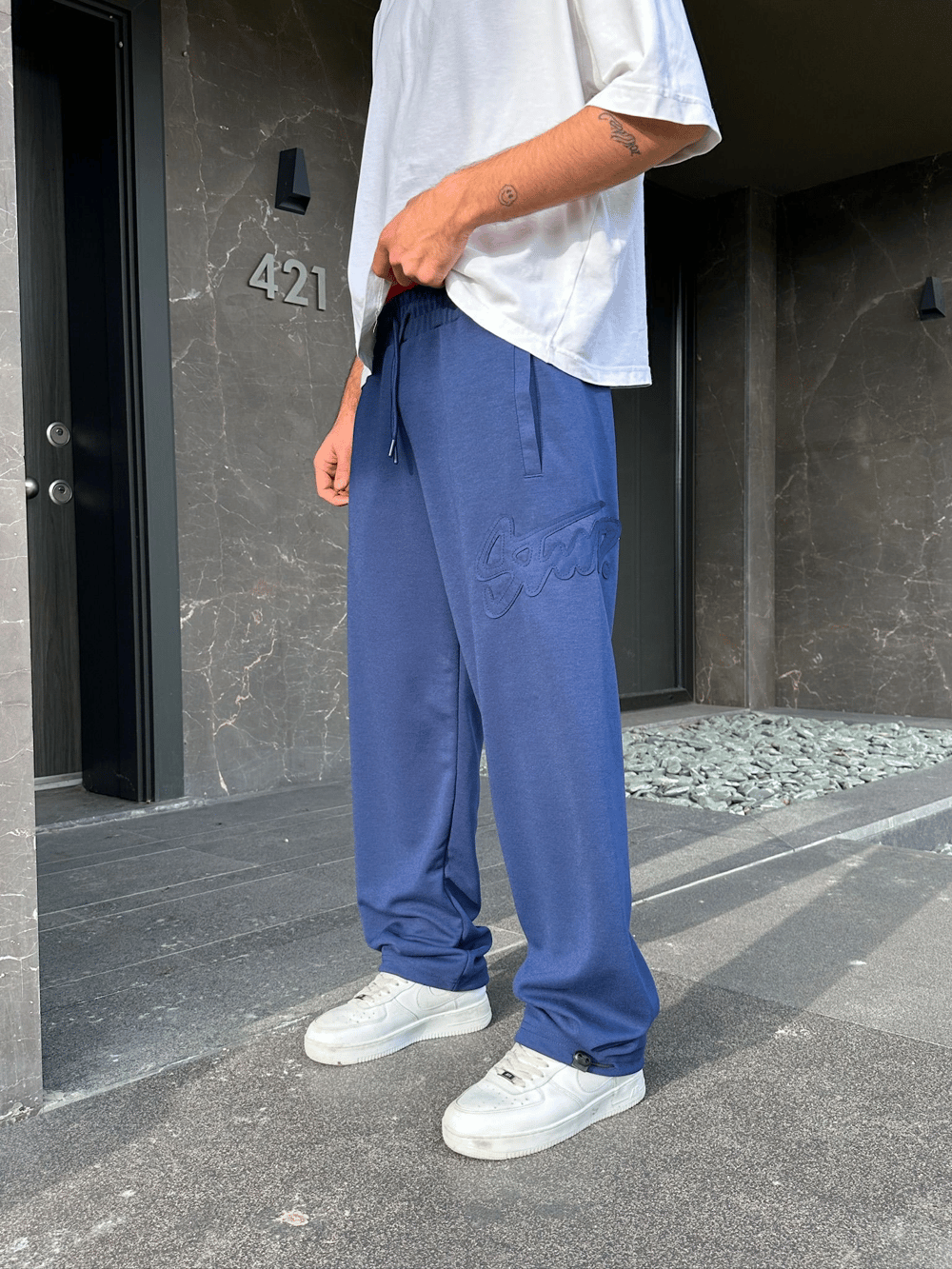 2 İPLİK KUMAŞ BAGGY KALIP PAÇA LASTİKLİ STW KABARTMA NAKIŞ EŞOFMAN ALTI LACİ