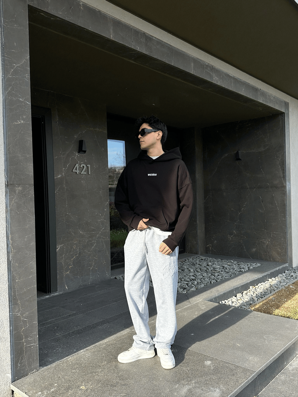 2 İPLİK KUMAŞ BAGGY KALIP PAÇA LASTİKLİ STW KABARTMA NAKIŞ EŞOFMAN ALTI GRİ