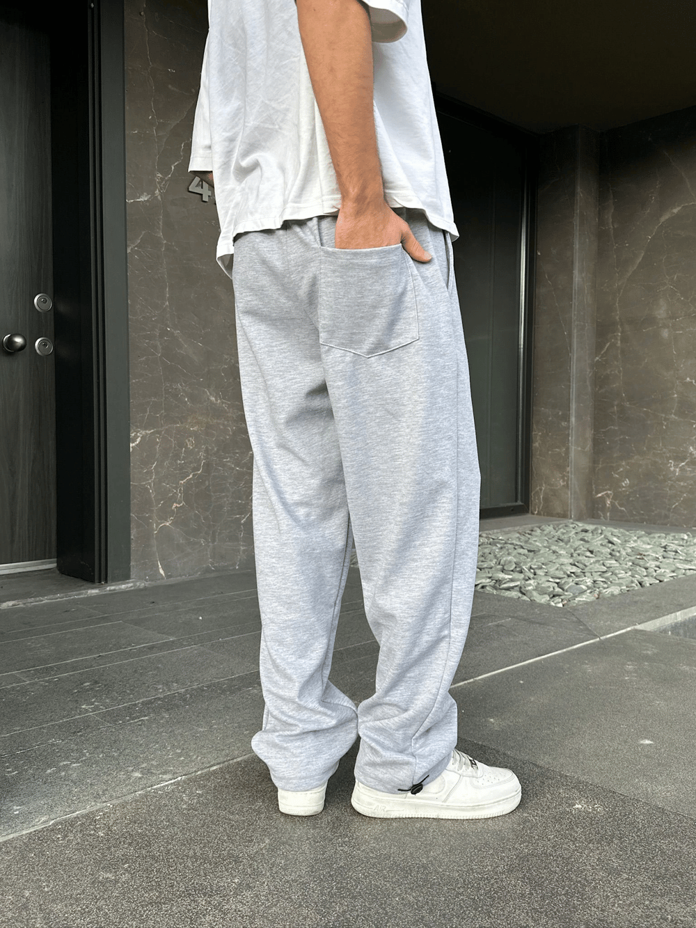 2 İPLİK KUMAŞ BAGGY KALIP PAÇA LASTİKLİ NK NAKIŞ EŞOFMAN ALTI GRİ