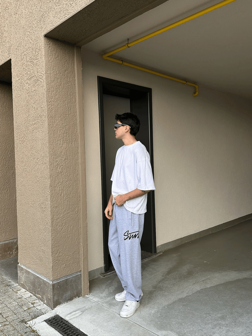 2 İPLİK KUMAŞ BAGGY KALIP PAÇA LASTİKLİ STW İÇİ DOLUMLU NAKIŞ EŞOFMAN ALTI GRİ