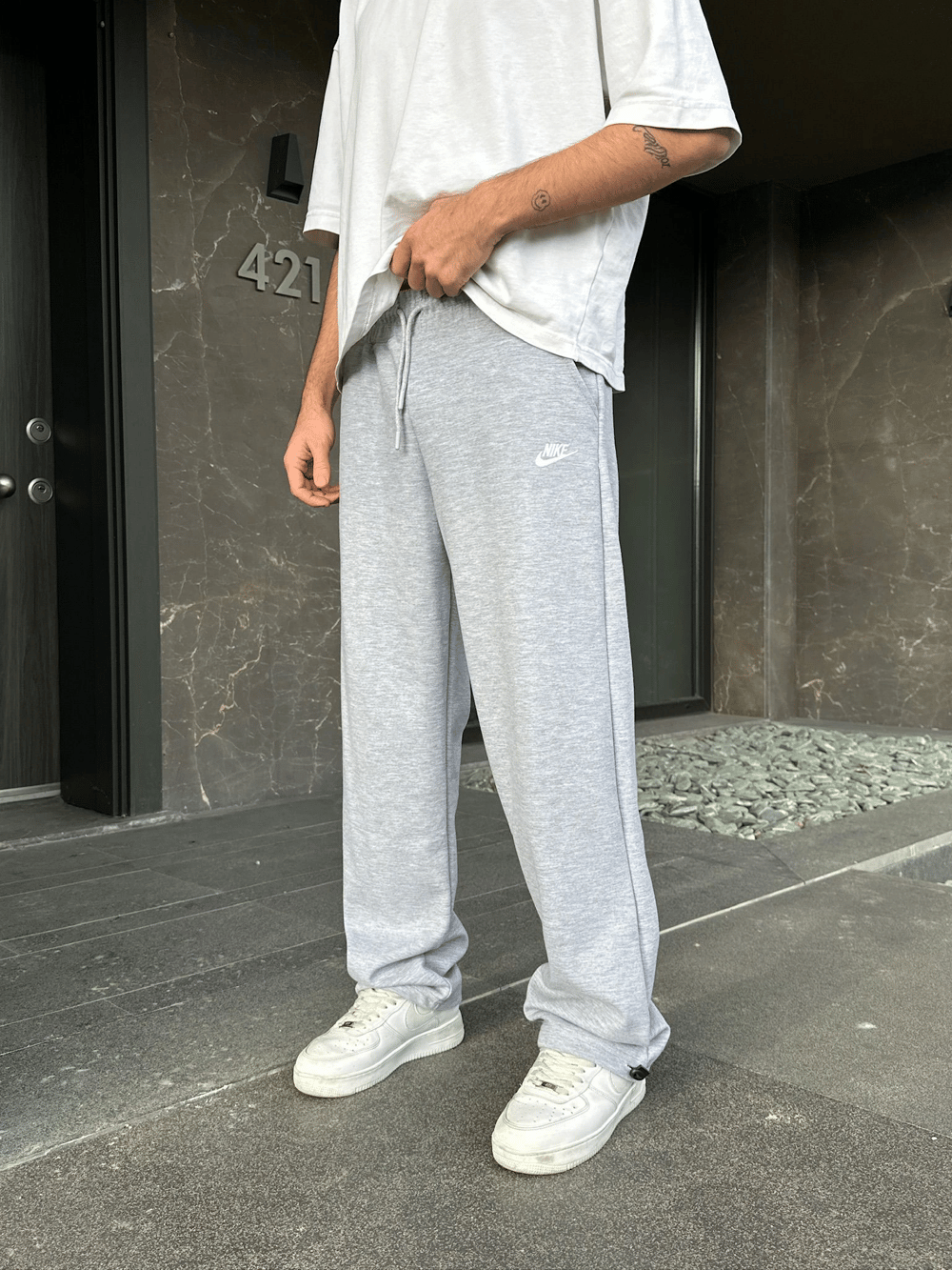 2 İPLİK KUMAŞ BAGGY KALIP PAÇA LASTİKLİ NK NAKIŞ EŞOFMAN ALTI GRİ
