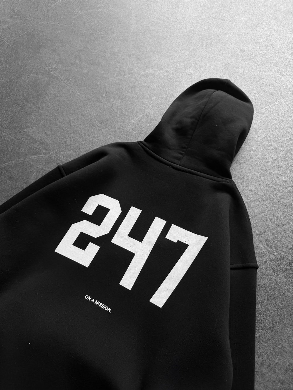 247 3 İPLİK ŞARDONLU KAPUŞONLU SWEAT SİYAH