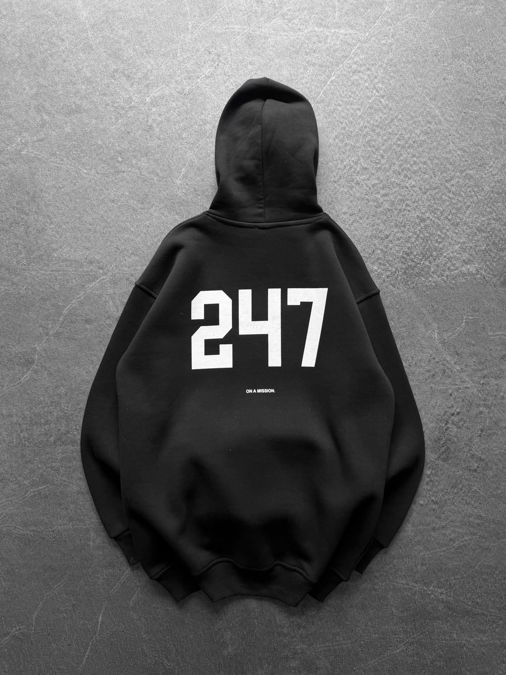 247 3 İPLİK ŞARDONLU KAPUŞONLU SWEAT SİYAH